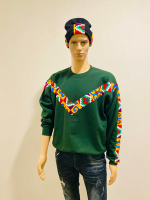 African Print Unisex Sweater set Beanie- Green