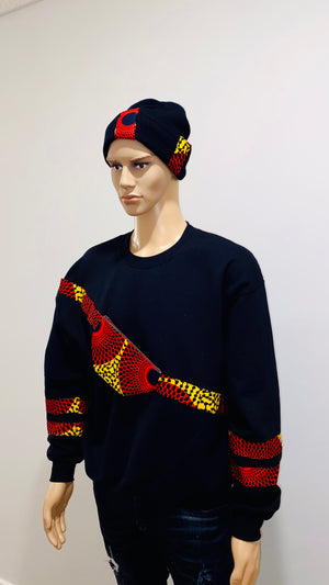 African Print Unisex Sweater set Beanie-Black
