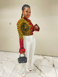 Elegancia African Print Stretchy Bodysuit-Red