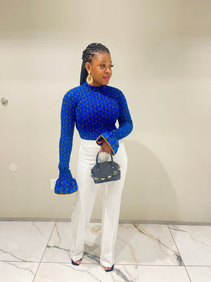 Elegancia African Print Stretchy Bodysuit-Blue