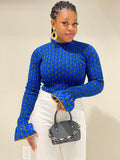 Elegancia African Print Stretchy Bodysuit-Blue